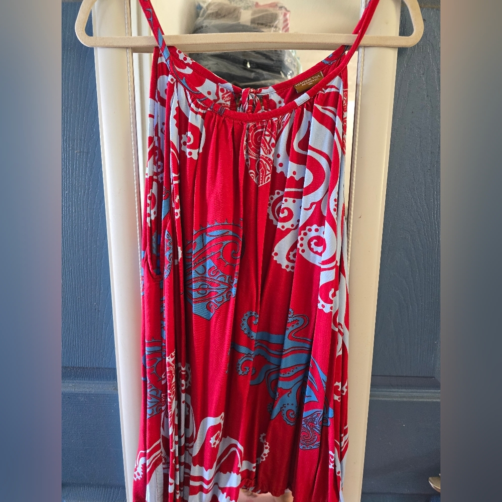 Wahine Toa Red and White Patterned Spaghetti Strap Top